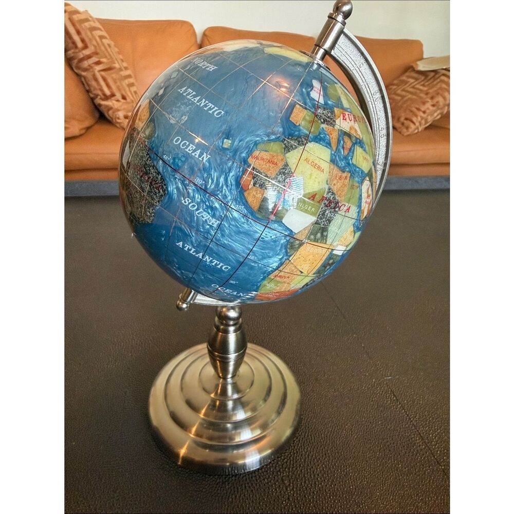 Blue and Silver colored Tabletop Globe - in excellent condition